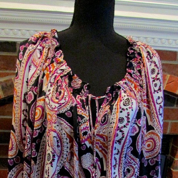 Cato Black with Burgundy/Cream Design, Soft Tie over Breasts, Gathered Bottom 18 - Picture 1 of 4